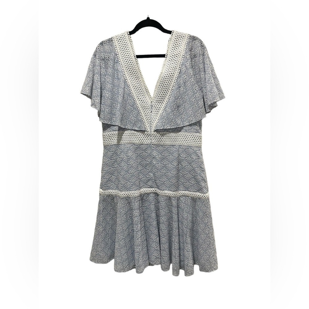 Gianni Bini blue & ivory Alice mini lace V neck eyelet dress size 12 NWT $179 - Picture 4 of 8